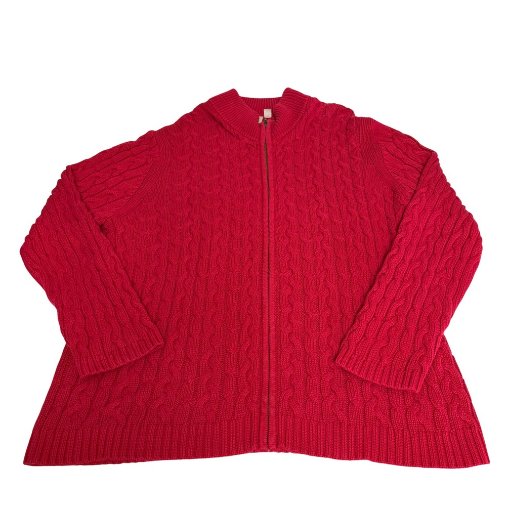 Croft & Barrow Red Cable Knit Full Zip Cardigan Sweater Plus Size 3X Cotton
